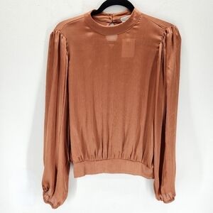 Pleione Crop Blouse Womens Large Burnt Orange Balloon Sleeve